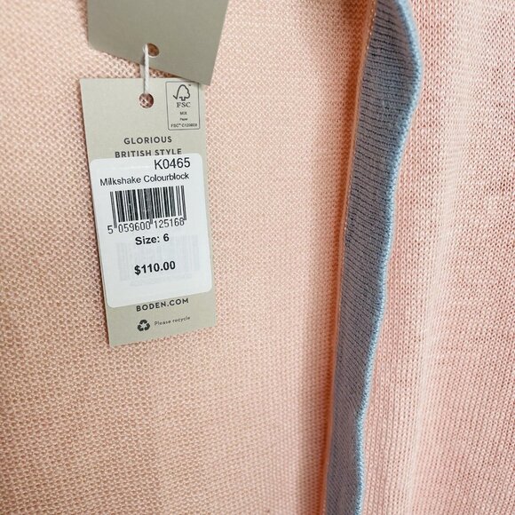 BODEN Milkshake Colourblock Cardigan Sz 6 NWT Pink Linen Open Front Sweater - Picture 4 of 6